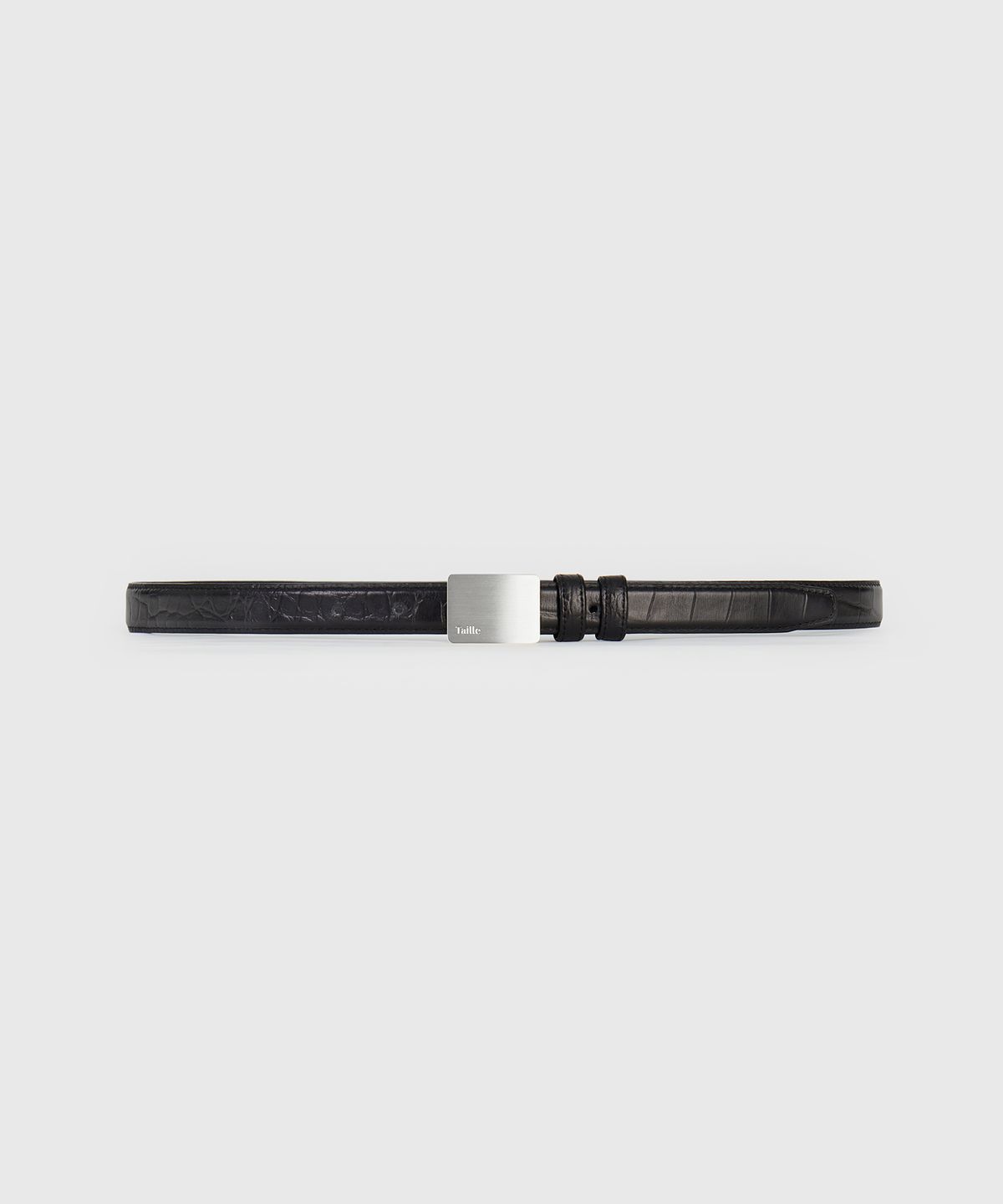타일레(TAILLE) PARA BUCKLE THIN BELT BLACK CROCO SILVER