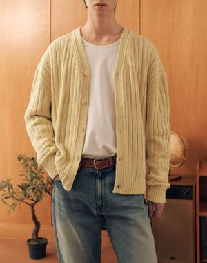 부클 브이넥 가디건 [레몬]
