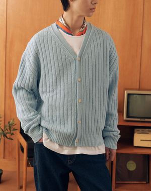 부클 브이넥 가디건 [라이트블루]