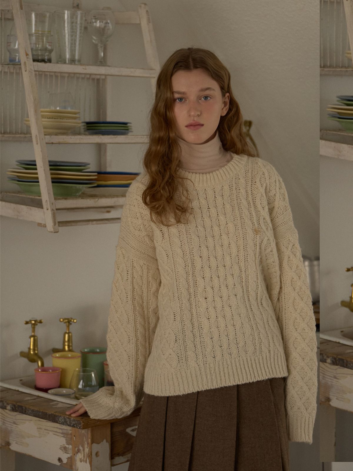 아노에틱(ANOETIC) COZY CABLE KNIT_IVORY