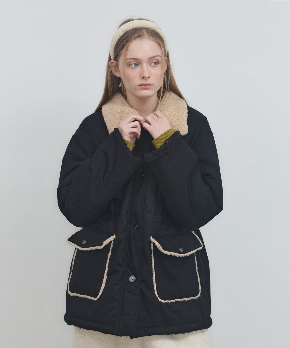 아노에틱(ANOETIC) FUR POINT PADDED JUMPER_BLACK