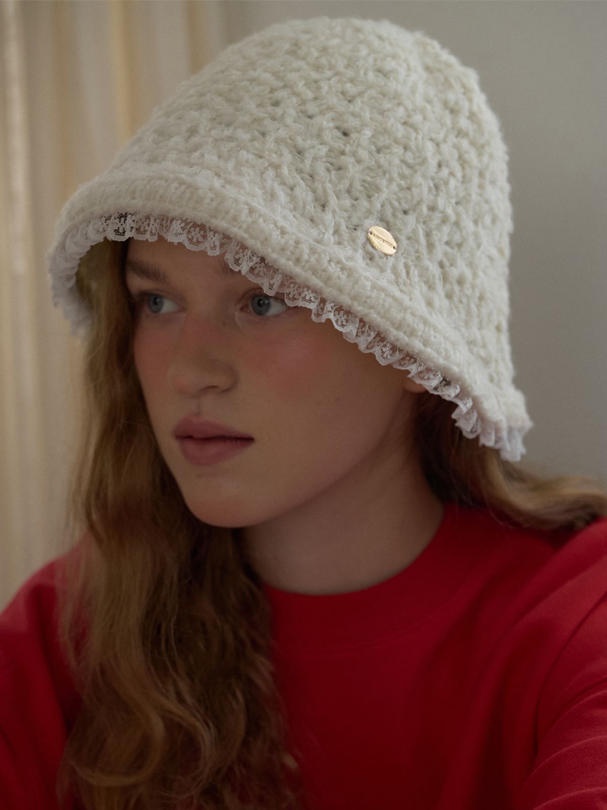 아노에틱(ANOETIC) LACE KNIT BUCKET HAT_IVORY
