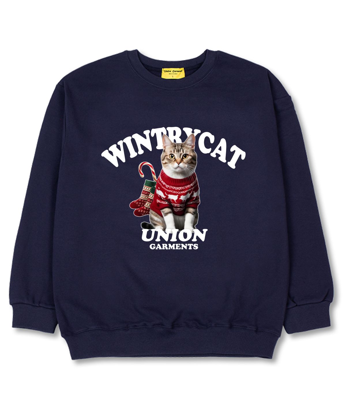 유니온가먼츠(UNION GARMENTS) 윈트리캣 오버핏 맨투맨 크리스마스 티셔츠 [쭈리]네이비