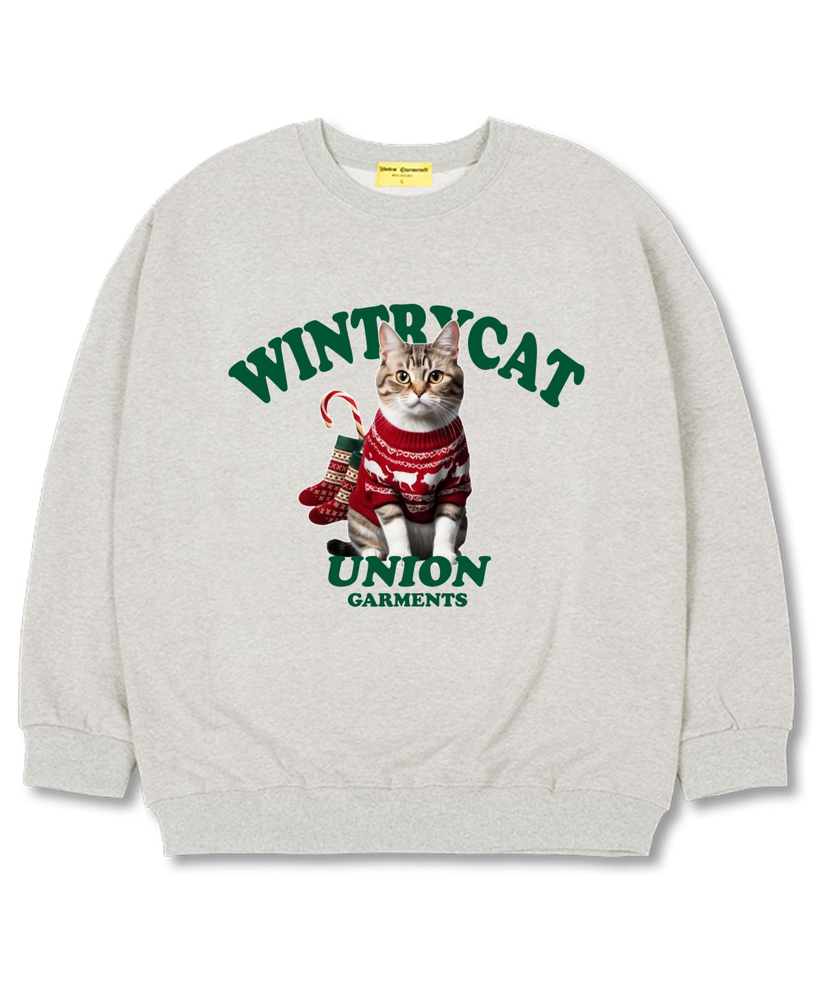 유니온가먼츠(UNION GARMENTS) 윈트리캣 오버핏 맨투맨 크리스마스 티셔츠 [기모]오트밀