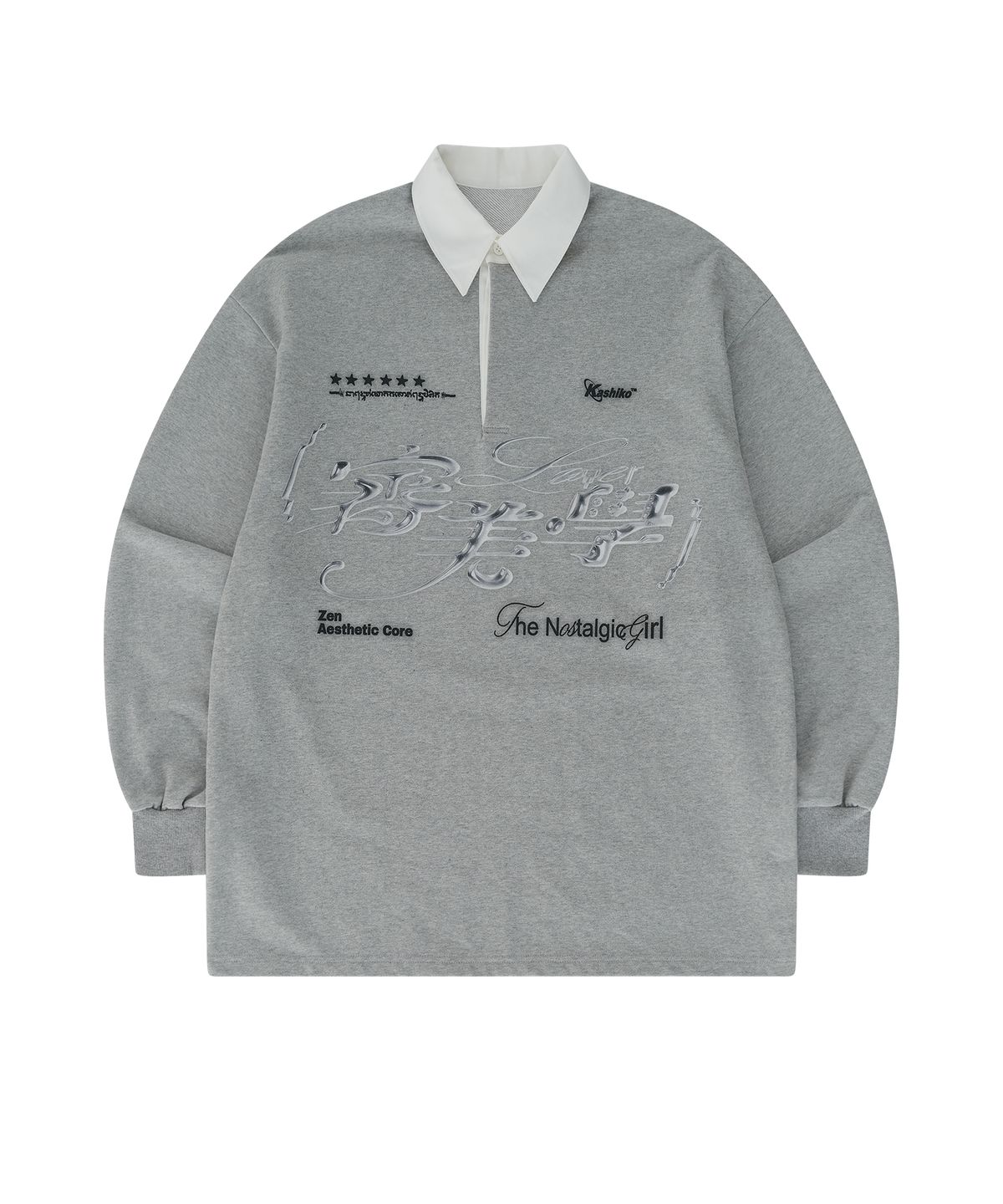 카시코(KASHIKO) Aesthetic Collar Rugby Shirts Gray