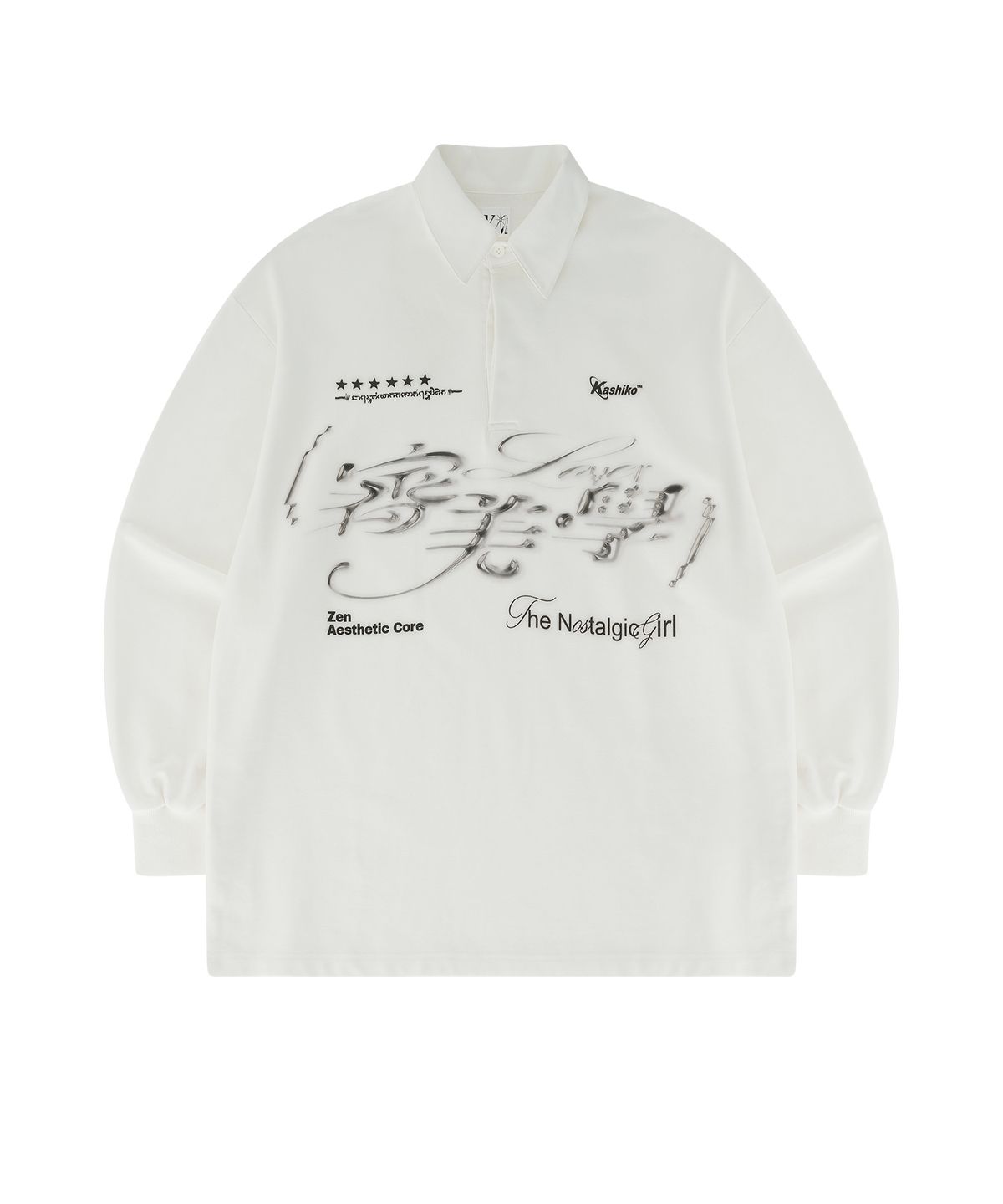 카시코(KASHIKO) Aesthetic Collar Rugby Shirts White