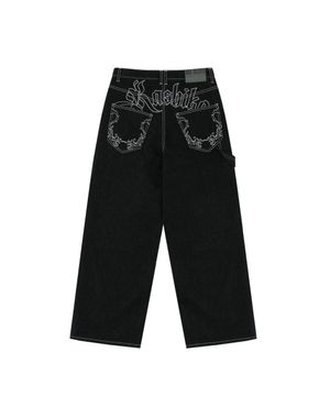 Embroied Nonfade Denim Pants Black