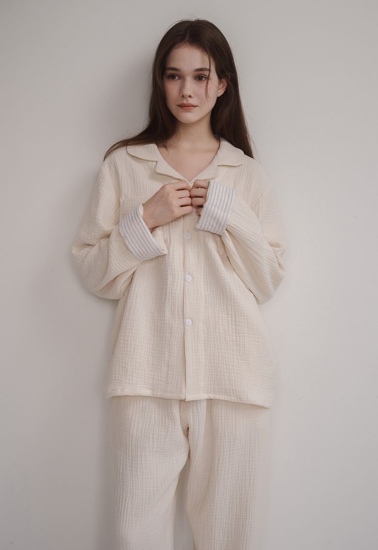 Sunset Stripe Hem Pajama Set (ivory)