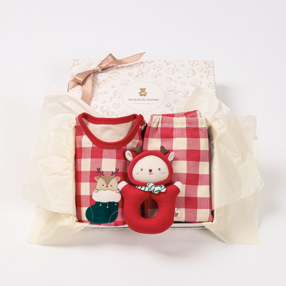 오가닉맘(ORGANICMOM) [크리스마스선물] 스노우레드메리내의+레드크리스딸랑이 2종세트
