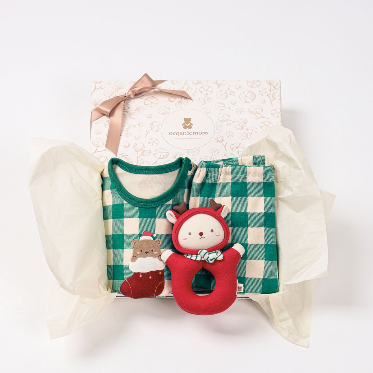 오가닉맘(ORGANICMOM) [크리스마스선물] 스노우그린메리내의+레드크리스딸랑이 2종세트