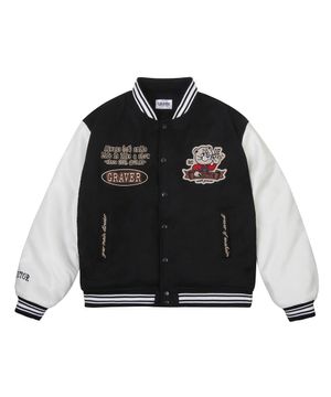 [UNISEX]OF 베어 바시티 자켓_블랙