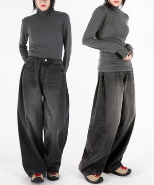여자 벌룬와이드 사이드턱 데님청바지 2COLOR
