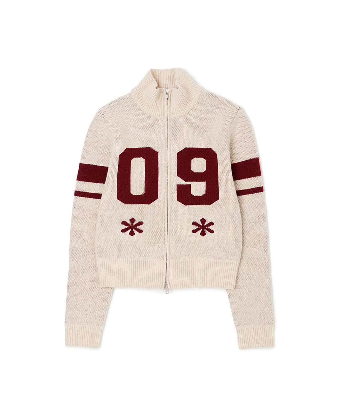 라츠유(LOTSYOU) lotsyou_Varsity Knit Zip-up Cardigan Oatmeal