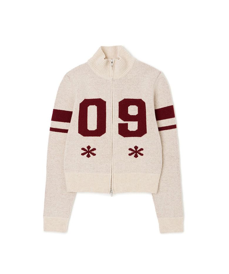 lotsyou_Varsity Knit Zip-up Cardigan Oatmeal