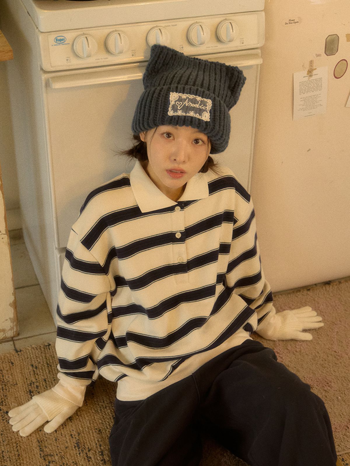 아노에틱(ANOETIC) ANC STRIPE COLLAR SWEATSHIRT_IVORY