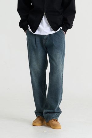 원턱 와이드 데님 팬츠