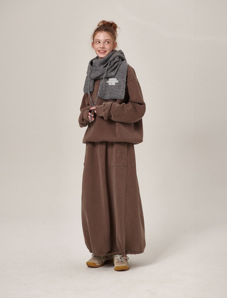 Hava Patchwork Pigment Sweatskirt Brown