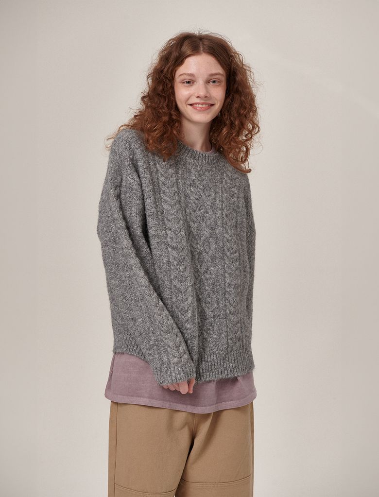 Daze Wool Fisherman Round Knit Grey