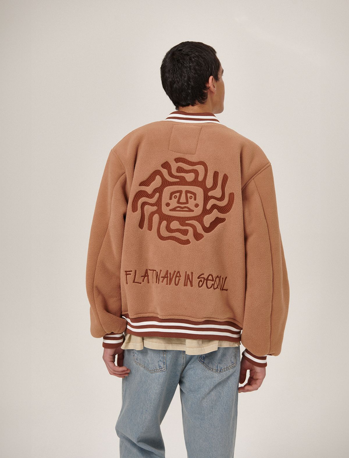 플랫웨이브 인 서울(FLATWAVE IN SEOUL) Ecco Fleece Varsity Jacket Brown