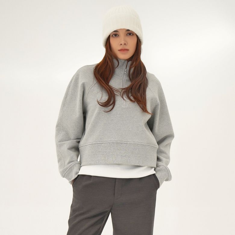 (기모) High neck Half Zip up  Sweatshirt _Grey