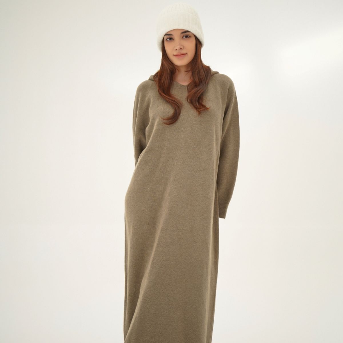 아쿠드(ACUD) Hoodie Knit Long Dress _D.Beige
