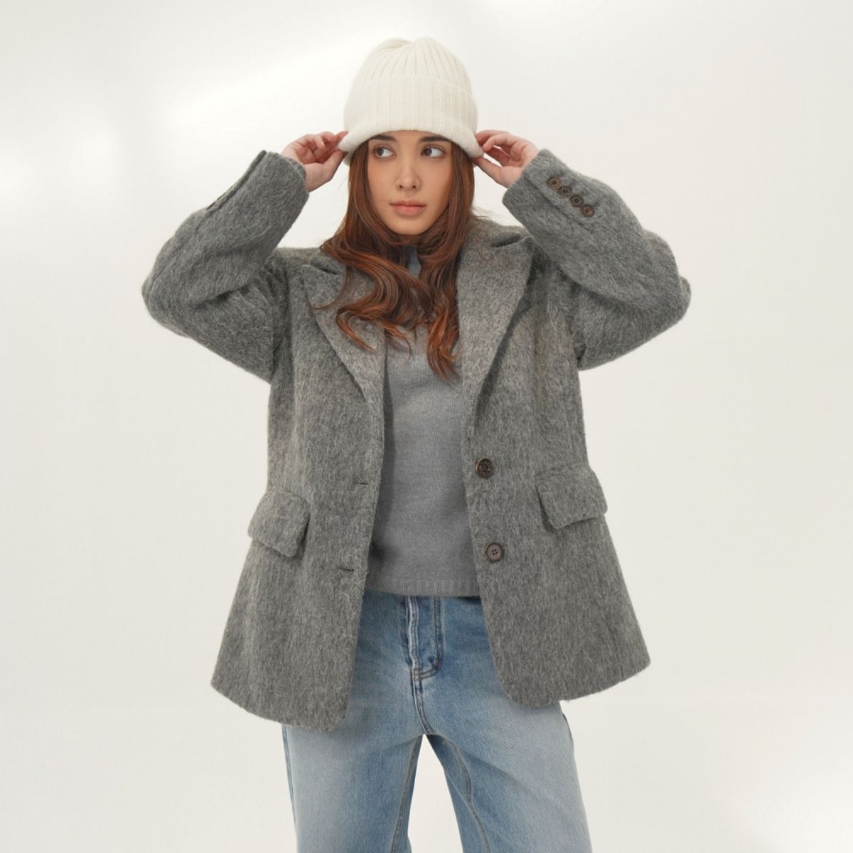 아쿠드(ACUD) Alpaca Fur Jacket Coat _Grey
