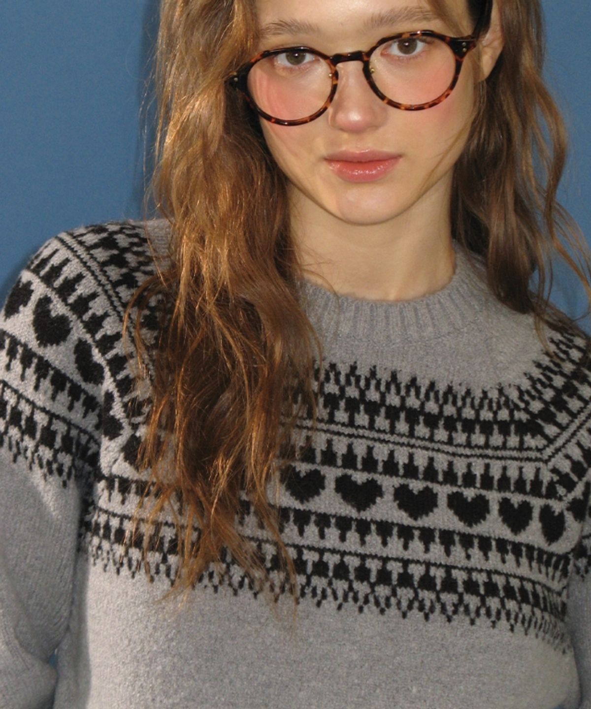 론론(RONRON) HEART NORDIC PULLOVER WOOL KNIT GREY