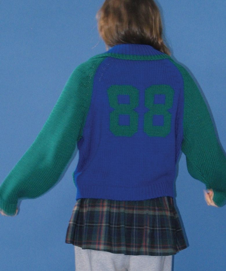 88 BLOCKING COWICHAN KNIT ZIP UP BLUE GREEN