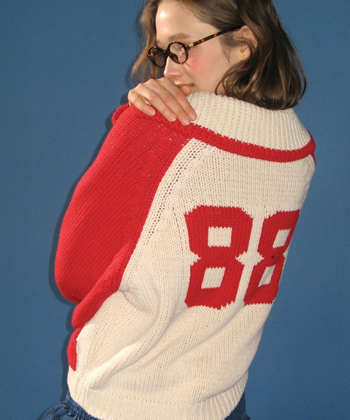 론론(RONRON) 88 BLOCKING COWICHAN KNIT ZIP UP CREAM RED