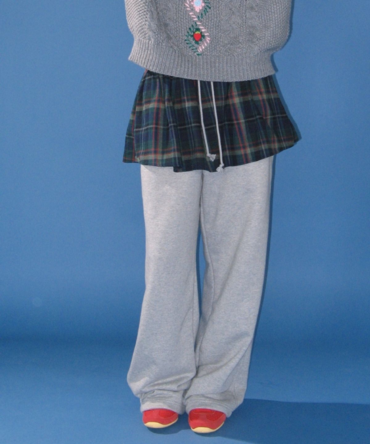 론론(RONRON) LAYERED SKIRT TRAINING PANTS GREY CHECK