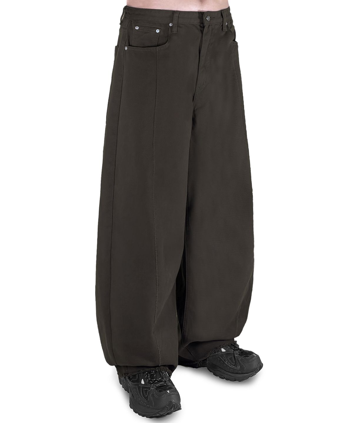 오픈야드(오와이)(OPENYARD(OY)) RAW HEM STITCHED WIDE VOLUME PANTS - BROWN
