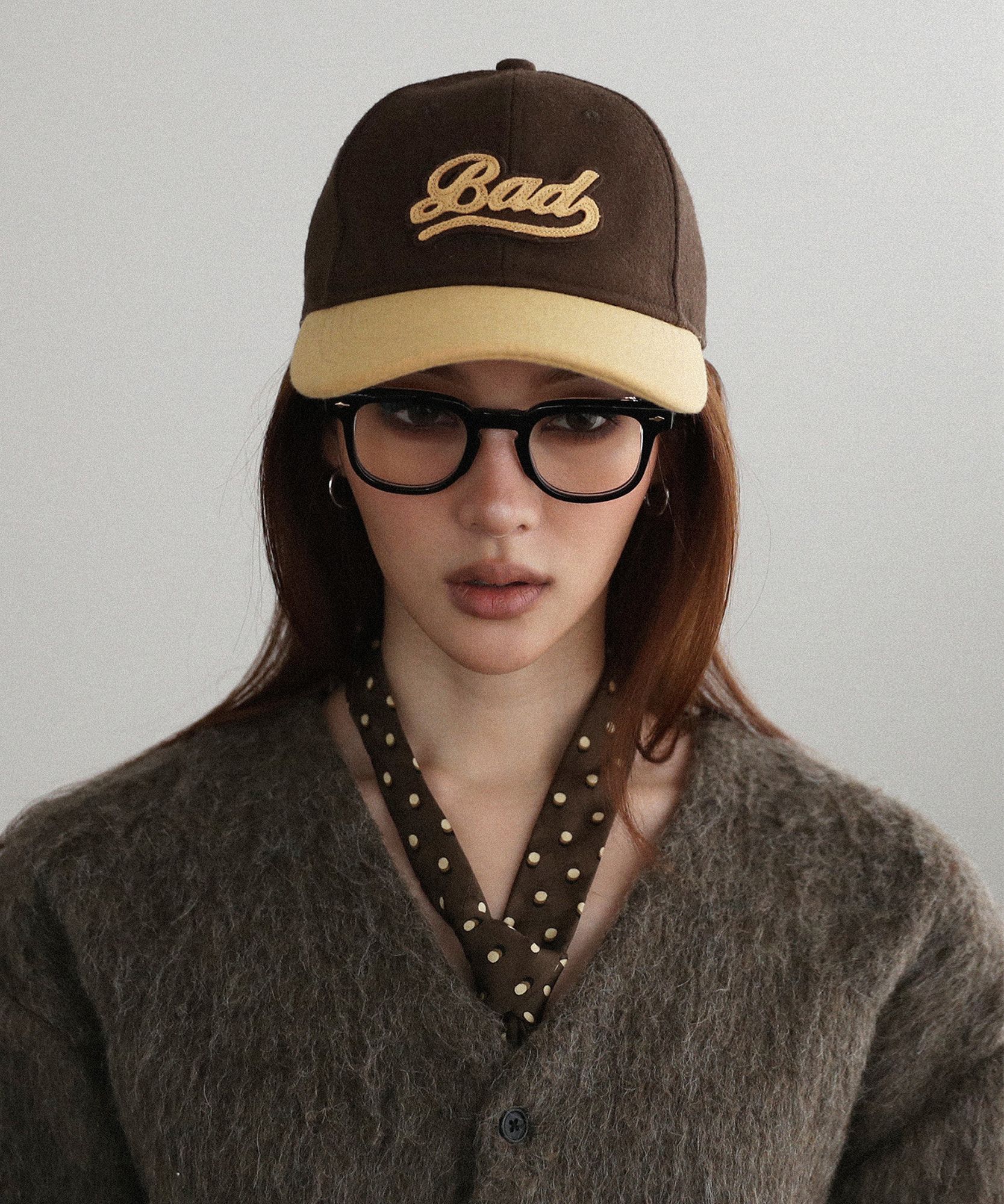 MUSINSA | BADBLOOD Contrast Wool Ball Cap - Chocolate