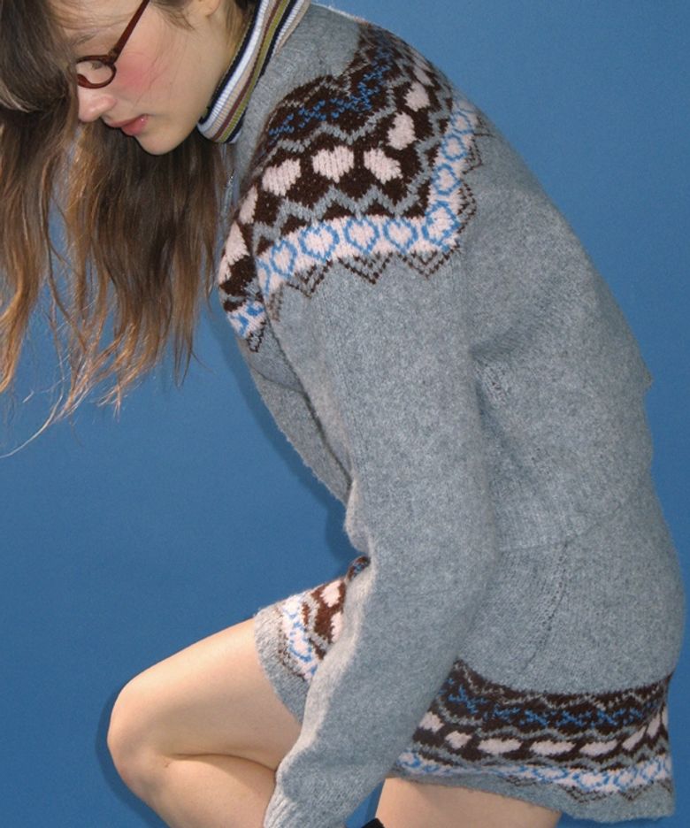 [SET] HEART NORDIC KNIT ZIP UP (2color)