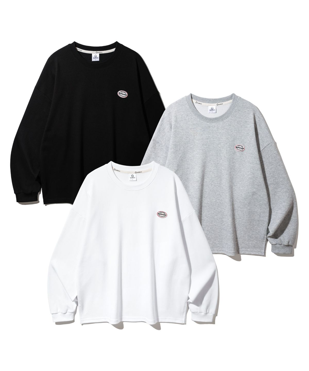 앨빈클로(ALVINCLO) [3PACK] 와펜 오버핏 긴팔티셔츠 3종 패키지