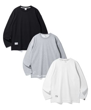 [3PACK] 세미오버핏 무지 더블코튼 긴팔티셔츠 3종 패키지