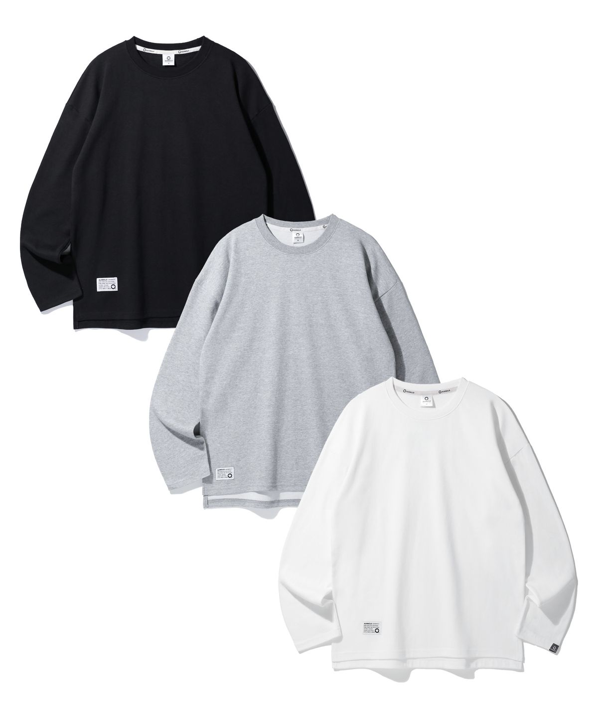 앨빈클로(ALVINCLO) [3PACK] 세미오버핏 무지 더블코튼 긴팔티셔츠 3종 패키지