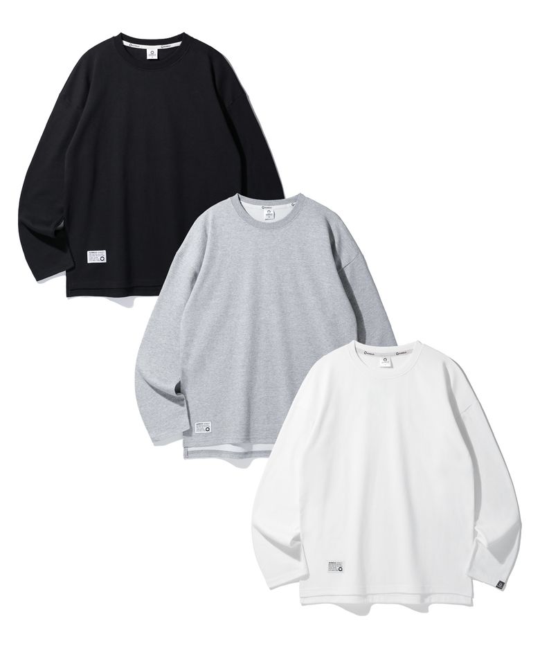 [3PACK] 세미오버핏 무지 더블코튼 긴팔티셔츠 3종 패키지