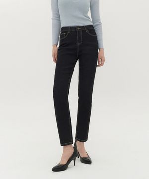 허리스판 베이직 일자핏 데님 (블랙/진청)