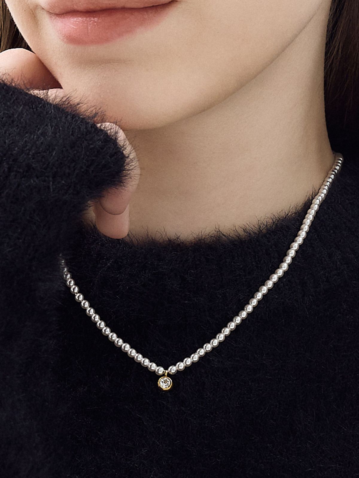 롬브리앙(L'OMBRILLANT) 펄 진주 크리스탈 네크리스 (gold,silver)
