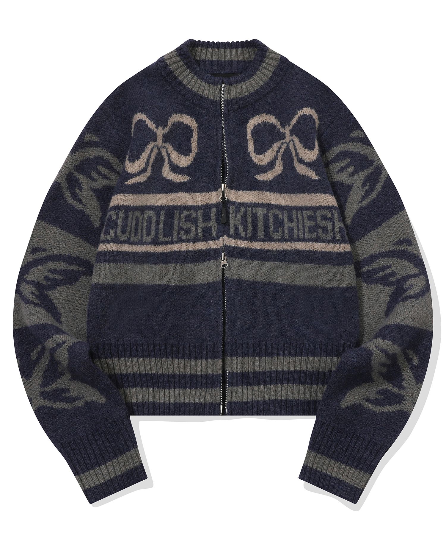 ◆24FW CPGN STUDIO RIBBON CROP Knit Zip-up/3色◆ MUSINSA | CPGN STUDIO [2-WAY] RIBBON CROP Knit Zip-up Navy