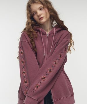 [2-WAY] 치마 슬리브 피그먼트 후드 집업 더스티핑크