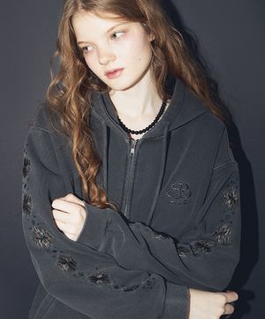 [2-WAY] 치마 슬리브 피그먼트 후드 집업 스모크블랙