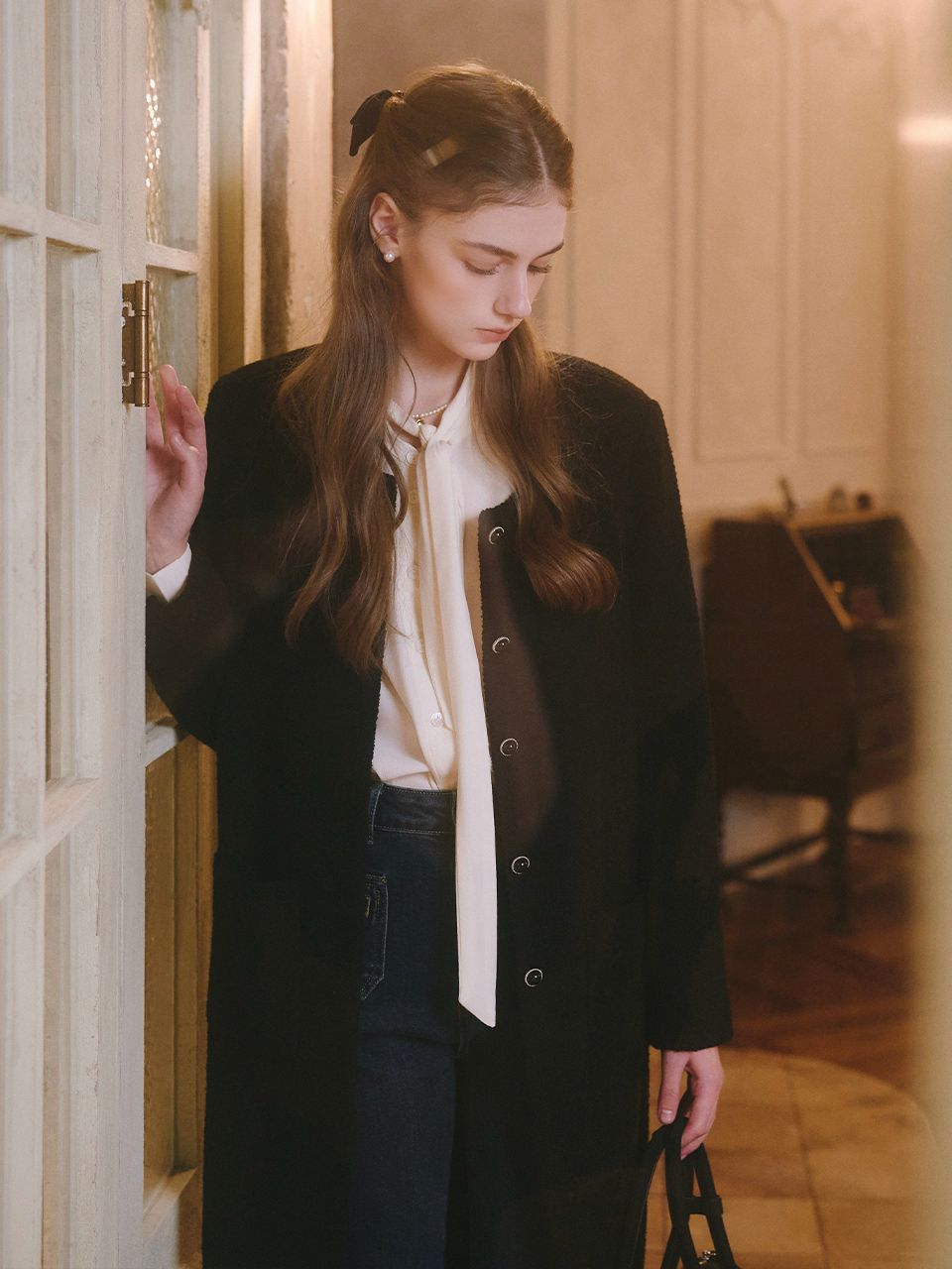 コート LENINA ERIS woolen tweed uneck coat_BLACK MUSINSA | LENINA ERIS woolen tweed u-neck coat_BLACK