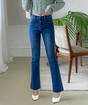 밑단컷팅 텐션 부츠컷 데님 (블루/진청/그레이/블랙)
