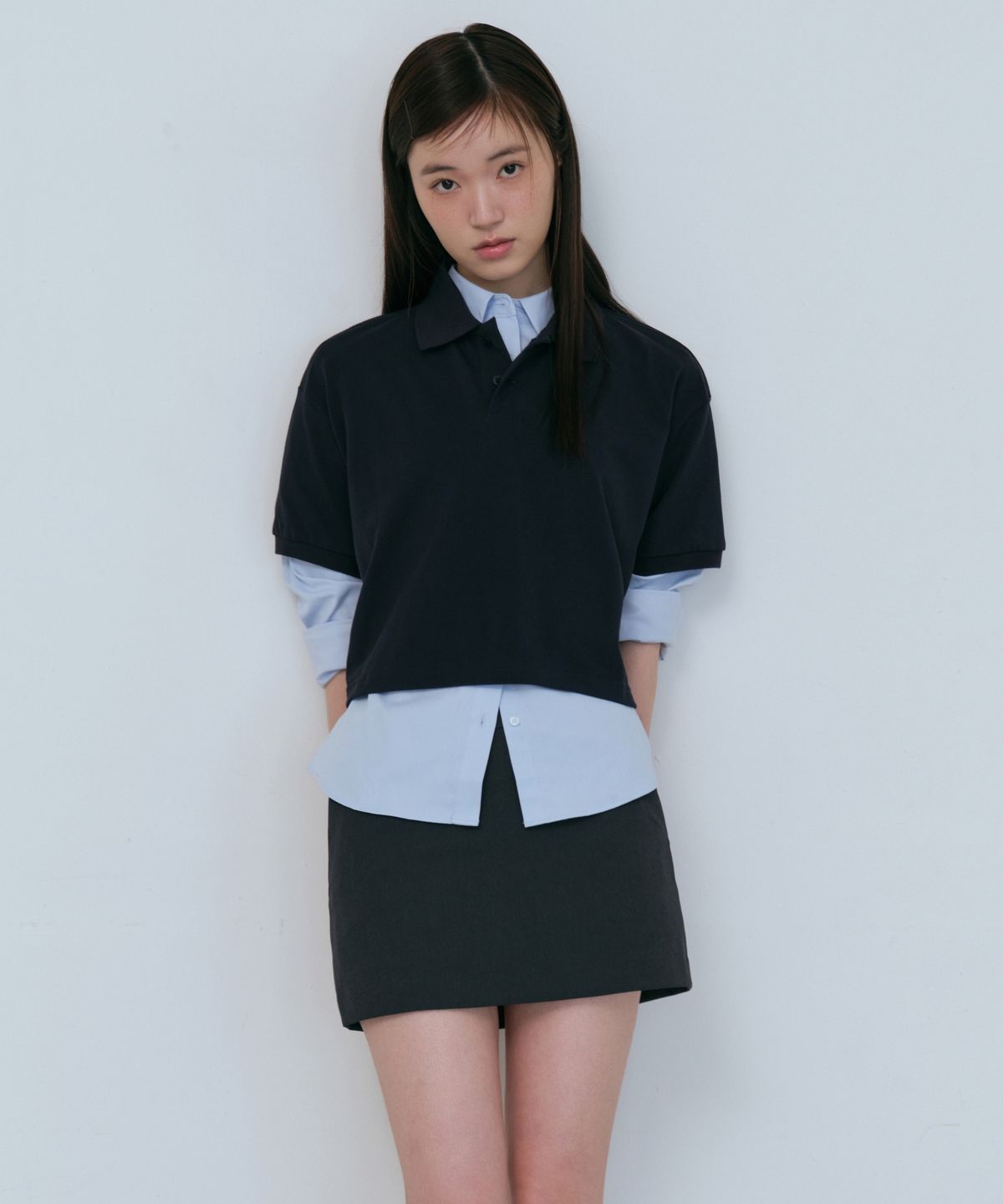 무신사 스탠다드 우먼(MUSINSA STANDARD WOMAN) [쿨탠다드] 우먼즈 릴렉스드 크롭 피케 폴로 셔츠 [네이비]
