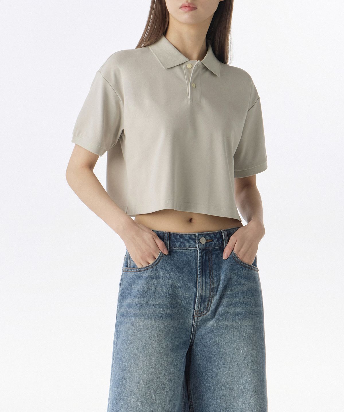 무신사 스탠다드 우먼(MUSINSA STANDARD WOMAN) [쿨탠다드] 우먼즈 릴렉스드 크롭 피케 폴로 셔츠 [머쉬룸]