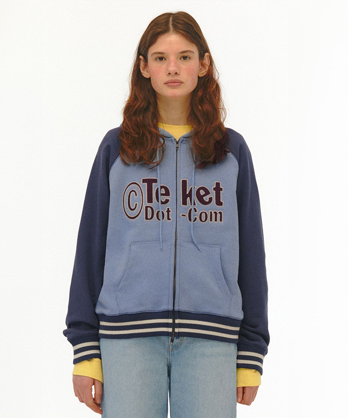 테켓(TEKET) Tilted Zip-Up Hoodie Blue