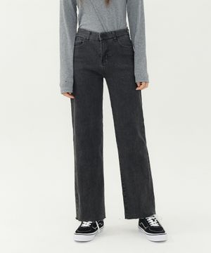 여성 스판 밑단컷팅 와이드 데님 팬츠 (그레이)