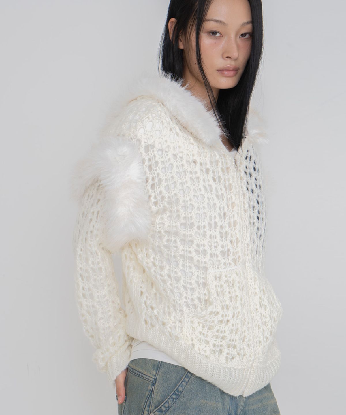 2000아카이브스(2000ARCHIVES) SNOWY FUR CARDIGAN (IVORY)