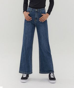 브로드 부츠컷핏 와이드 허리스판 데님 팬츠 (블루/블랙)